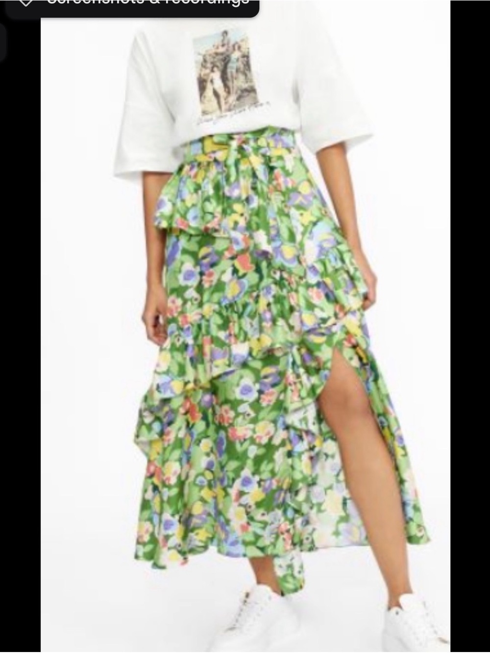 Ted Baker Green Floral Ruffle Maxi Skirt with Side Slit
